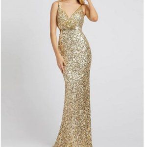 MAC DUGGAL 5055M GOLD SEQUIN V-NECK SHEATH GOWN sz 10